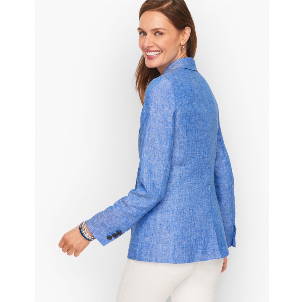 NEW Talbots Blue Linen Blazer Size 10P - Picture 2 of 6